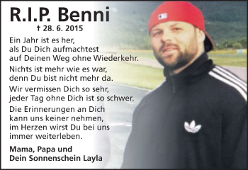 Traueranzeige von Benni Schort von Schwäbische Post