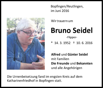 Traueranzeige von Bruno Seidel von Schwäbische Post