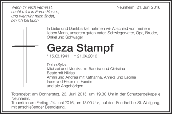 Traueranzeige von Geza Stampf von Schwäbische Post