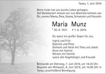 Traueranzeige von Maria Munz von Gmünder Tagespost