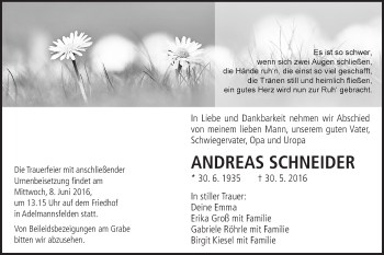 Traueranzeige von Andreas Schneider von Schwäbische Post
