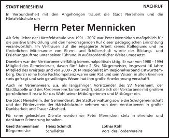 Traueranzeige von Peter Mennicken von Schwäbische Post