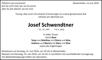 Traueranzeige von Josef Schwendtner von Schwäbische Post