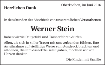 Traueranzeige von Werner Stein von Amtsblatt_Oko