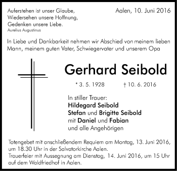 Traueranzeige von Gerhard Seibold von Schwäbische Post