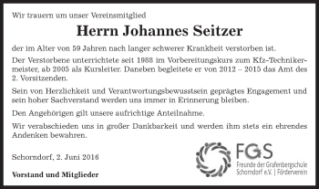 Traueranzeige von Johannes Seitzer von Gmünder Tagespost