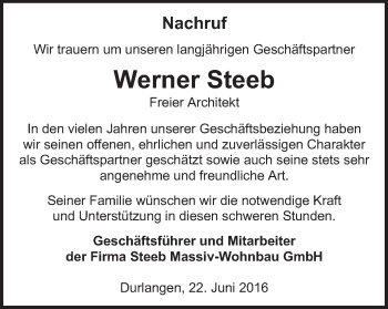 Traueranzeige von Werner Steeb