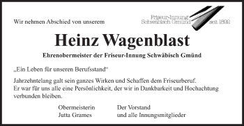 Traueranzeige von Heinz Wagenblast