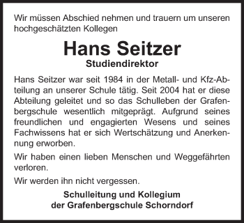 Traueranzeige von Johannes Seitzer