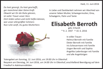Traueranzeige von Elisabeth Berroth von Schwäbische Post