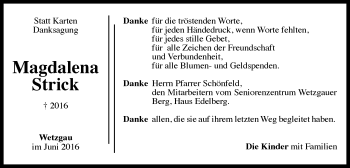 Traueranzeige von Magdalena Strick von Gmünder Tagespost