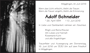 Traueranzeige von Adolf Schneider von Gmünder Tagespost