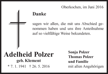 Traueranzeige von Adelheid Polzer von Amtsblatt_Oko