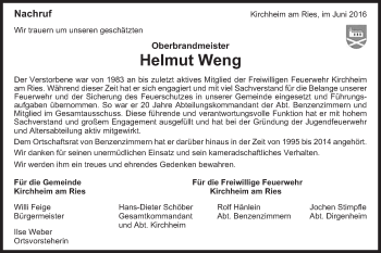 Traueranzeige von Helmut Weng von Schwäbische Post