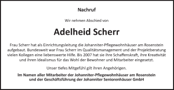 Traueranzeige von Adelheid Scherr