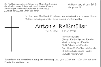 Traueranzeige von Antonie Reißmüller