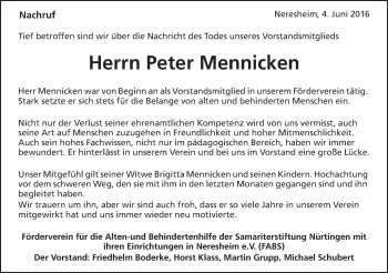 Traueranzeige von Peter Mennicken von Schwäbische Post