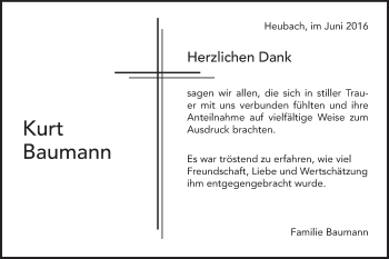 Traueranzeige von Kurt Baumann von Gmünder Tagespost