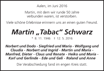 Traueranzeige von Martin Schwarz von Schwäbische Post