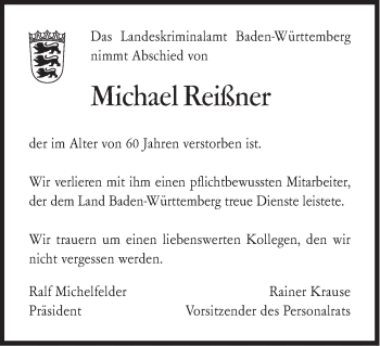 Traueranzeige von Michael Reißner von Schwäbische Post