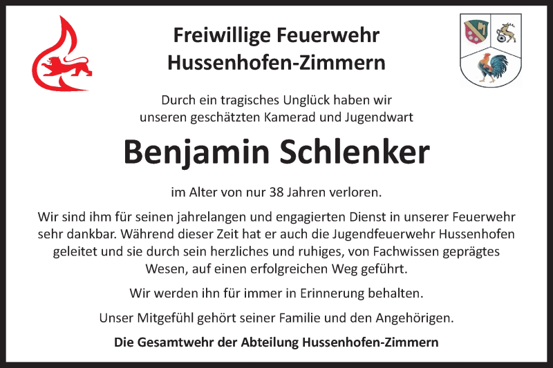  Traueranzeige für Benjamin Schlenker vom 03.06.2016 aus Gmünder Tagespost