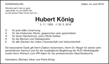 Traueranzeige von Hubert König von Schwäbische Post