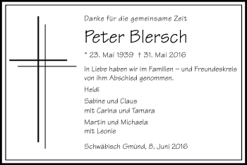 Traueranzeige von Peter Blersch von Gmünder Tagespost