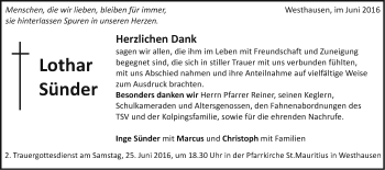 Traueranzeige von Lothar Sünder von Schwäbische Post