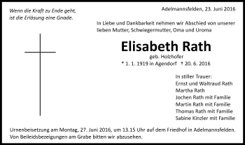 Traueranzeige von Elisabeth Rath von Schwäbische Post