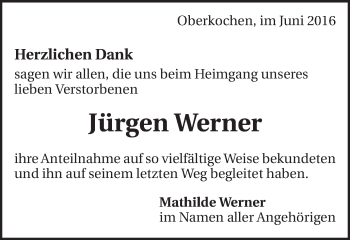 Traueranzeige von Jürgen Werner von Schwäbische Post
