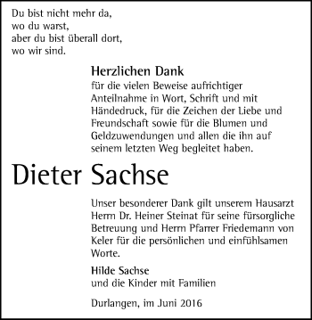 Traueranzeige von Dieter Sachse von Gmünder Tagespost