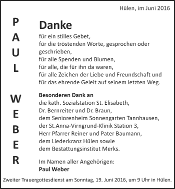Traueranzeige von Paul Weber von Schwäbische Post