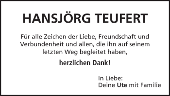 Traueranzeige von Hansjörg Teufert von Schwäbische Post