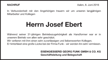 Traueranzeige von Josef Ebert von Schwäbische Post