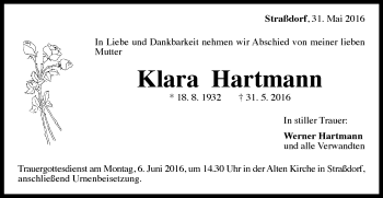 Traueranzeige von Klara Hartmann von Gmünder Tagespost