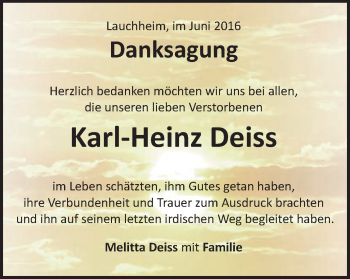 Traueranzeige von Karl-Heinz Deiss von Schwäbische Post