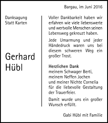 Traueranzeige von Gerhard Hübl von Gmünder Tagespost