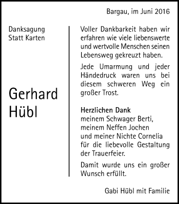 Traueranzeige von Gerhard Hübl