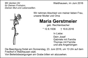 Traueranzeige von Maria Gerstmeier von Gmünder Tagespost