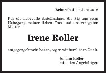 Traueranzeige von Irene Roller von Gmünder Tagespost