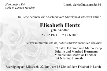 Traueranzeige von Elisabeth Hentz von Gmünder Tagespost