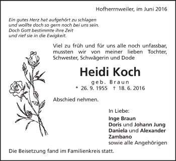 Traueranzeige von Heidi Koch von Schwäbische Post