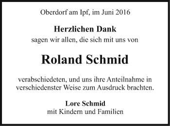Traueranzeige von Roland Schmid von Schwäbische Post