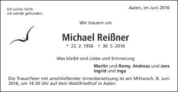 Traueranzeige von Michael Reißner von Schwäbische Post
