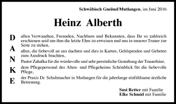 Traueranzeige von Heinz Alberth