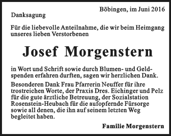 Traueranzeige von Josef Morgenstern von Gmünder Tagespost