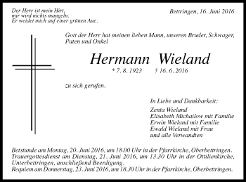 Traueranzeige von Hermann Wieland