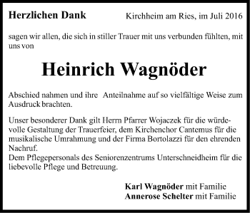 Traueranzeige von Heinrich Wagnöder von Schwäbische Post