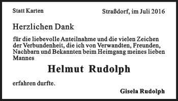 Traueranzeige von Helmut Rudolph von Gmünder Tagespost