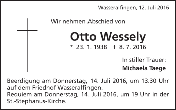 Traueranzeige von Otto Wessely von Schwäbische Post